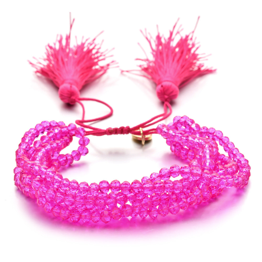 Wholesale Crystal Beads Engraved Agate Tassel Braided Bracelet Colorful